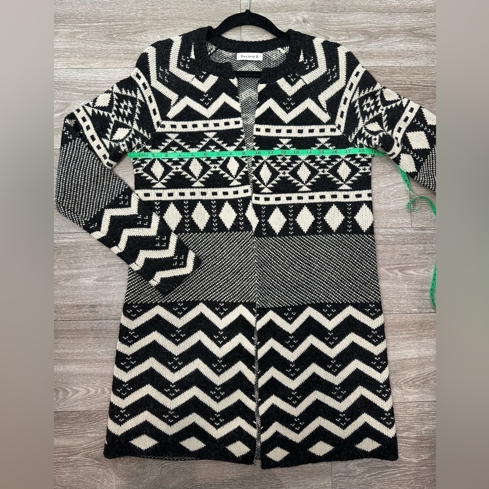 Society 8 Cardigan, Black and White Pattern. Size Small